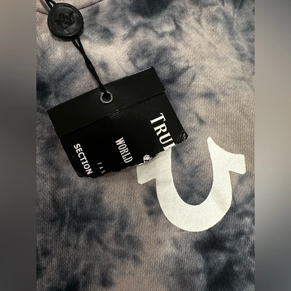 NWT True Religion Mens Sz:XL Black & White Tie Dye Full Zip Graphic Print Hoodie